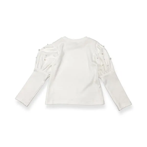Pearl Stud Puff Slv Top - White