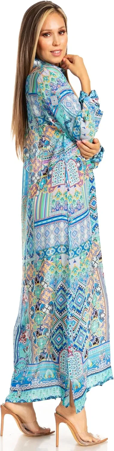 Sakkas Womens Long Sleeves Button Down Spring/Summer Maxi Shirt Dress/Beachwear