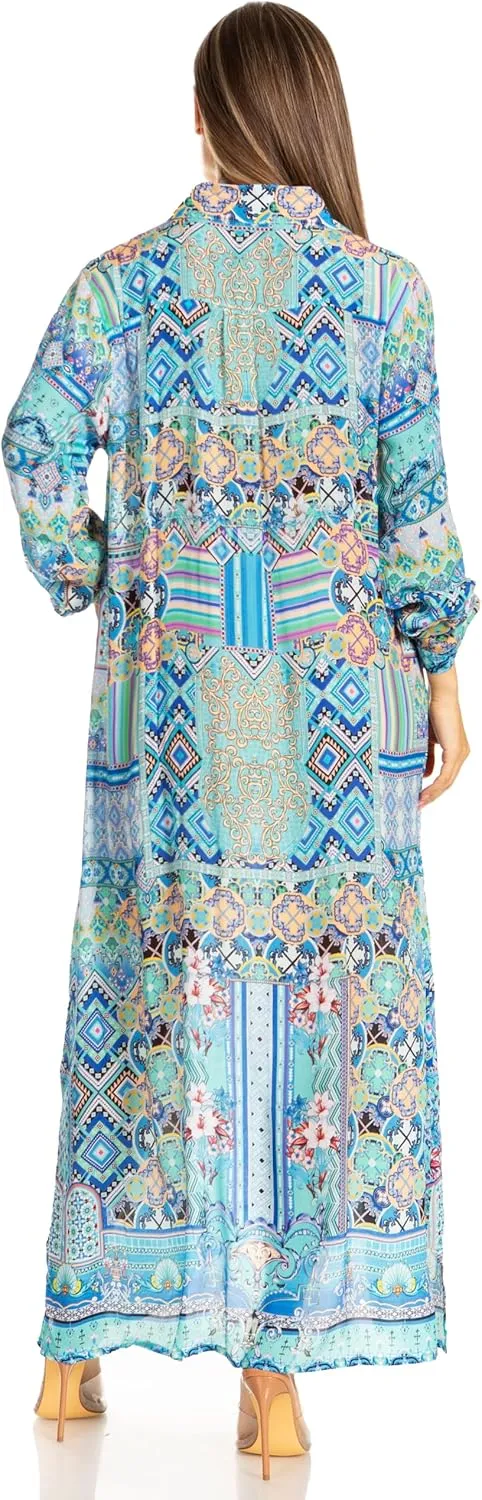 Sakkas Womens Long Sleeves Button Down Spring/Summer Maxi Shirt Dress/Beachwear