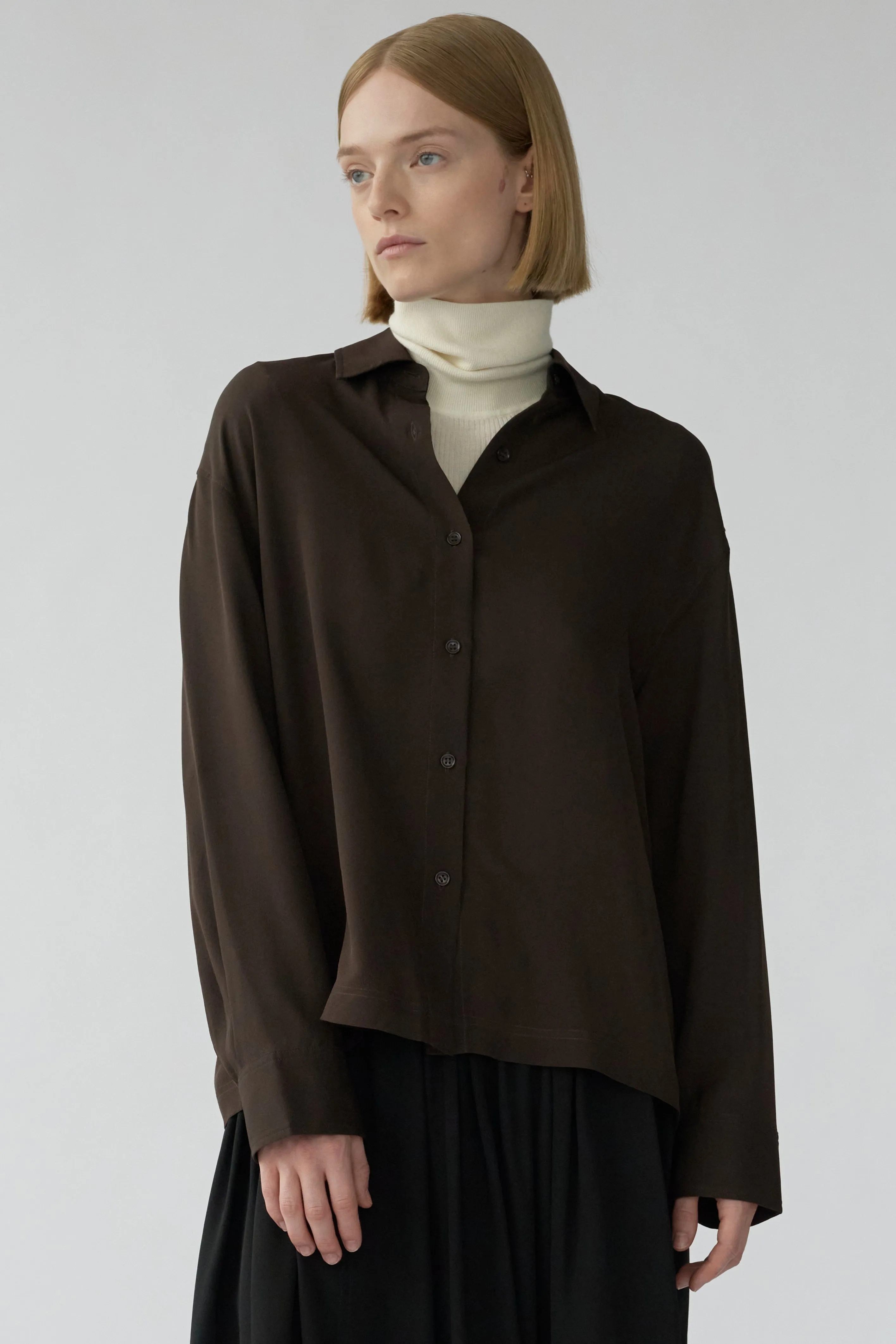SOPHIE SHIRT - DARK BROWN - SILK GEORGETTE