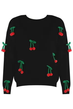 The Edit - 3D Cherry Pom Pom Knitted Jumper