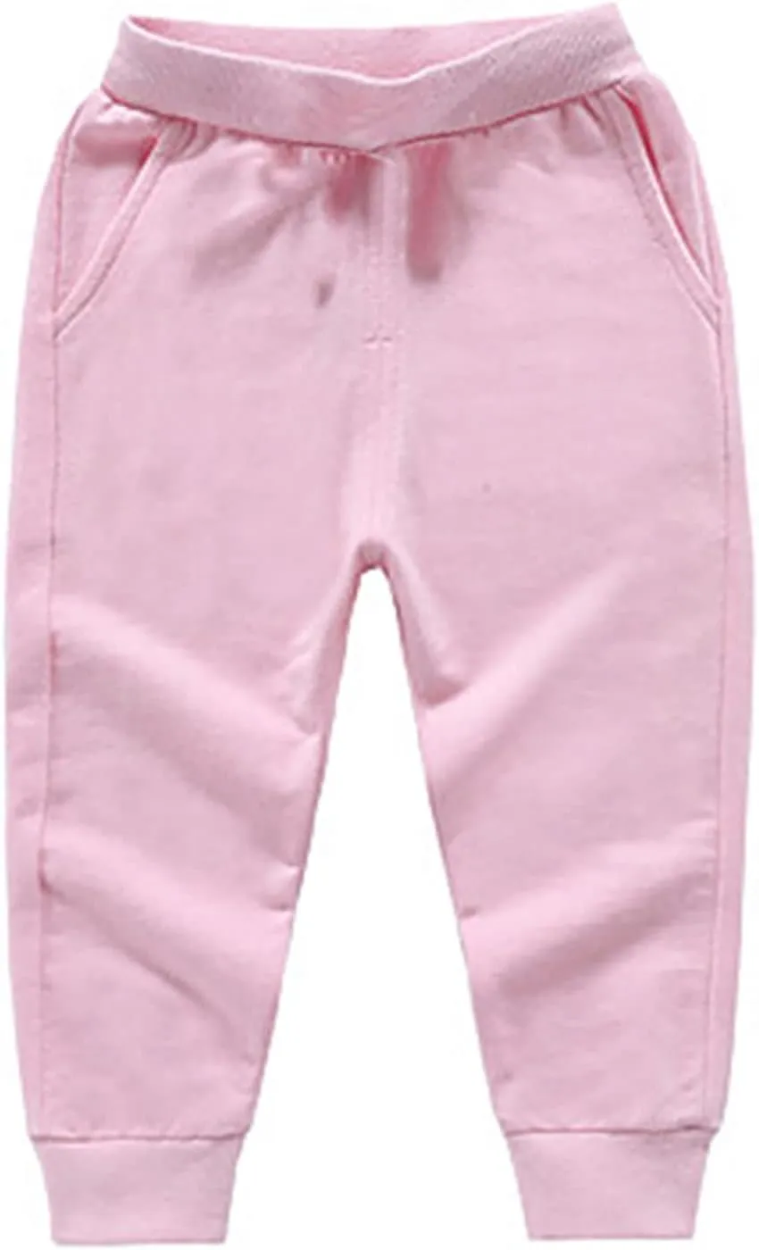Toddler Girls Boy's Sweatpants Baby Cotton Pull on Jogger Pants Kids Solid Elastic Waist Loose Athletic Trousers