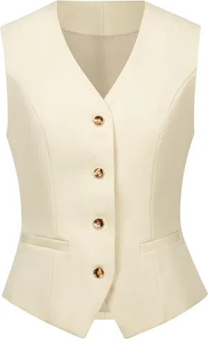 V VOCNI Women's Fully Lined 4 Button V-Neck Economy Dressy Suit Vest Waistcoat