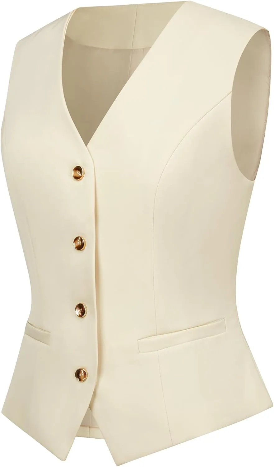 V VOCNI Women's Fully Lined 4 Button V-Neck Economy Dressy Suit Vest Waistcoat