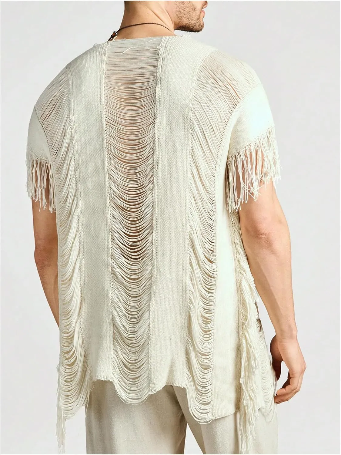 Verdusa Men's Open Front Fringe Loose Cardigan Cape Knit Shawl Wrap