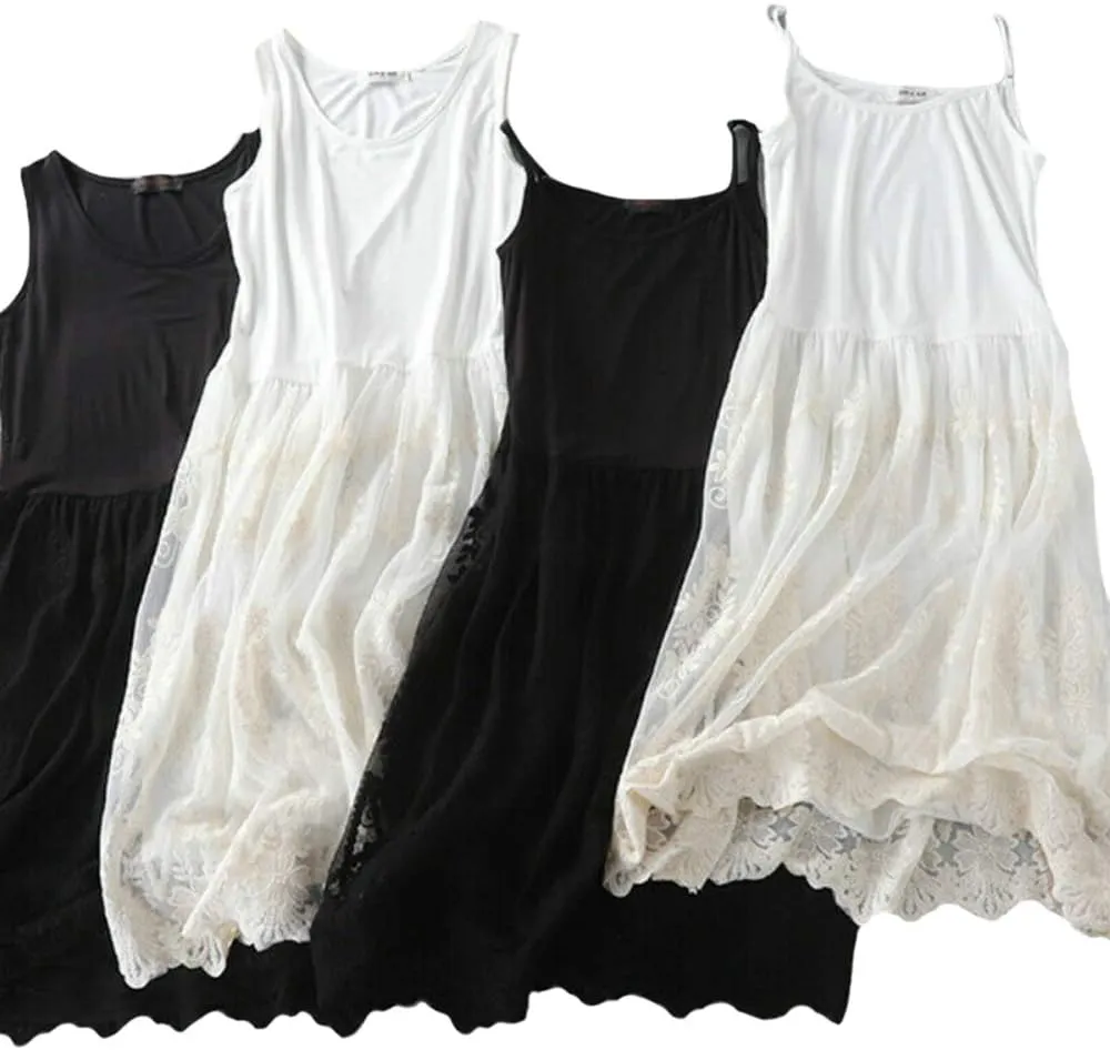 Women Casual Floral Lace Trim Extender Camisole Dress Slip Spaghetti Tank Top for Summer
