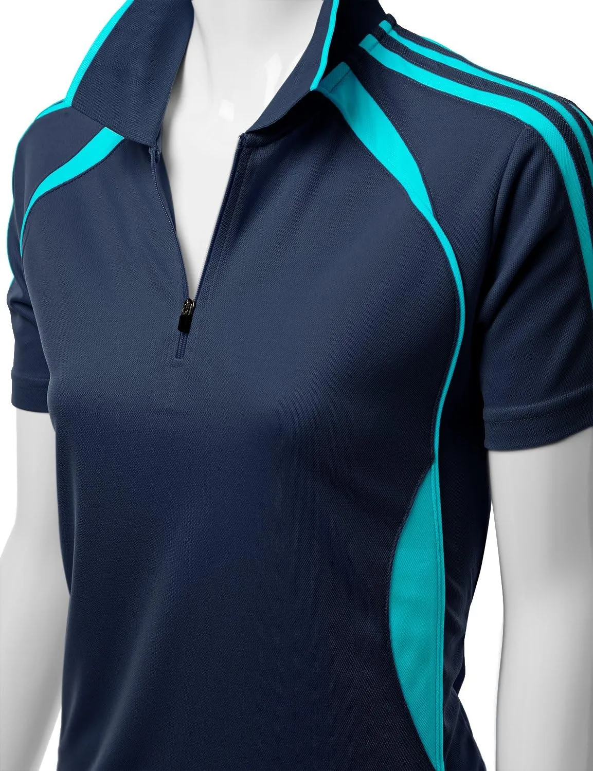 Women's Coolon 2 Tone Collar Zipup Polo T-Shirt