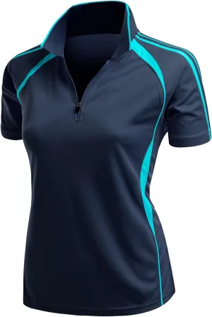 Women's Coolon 2 Tone Collar Zipup Polo T-Shirt