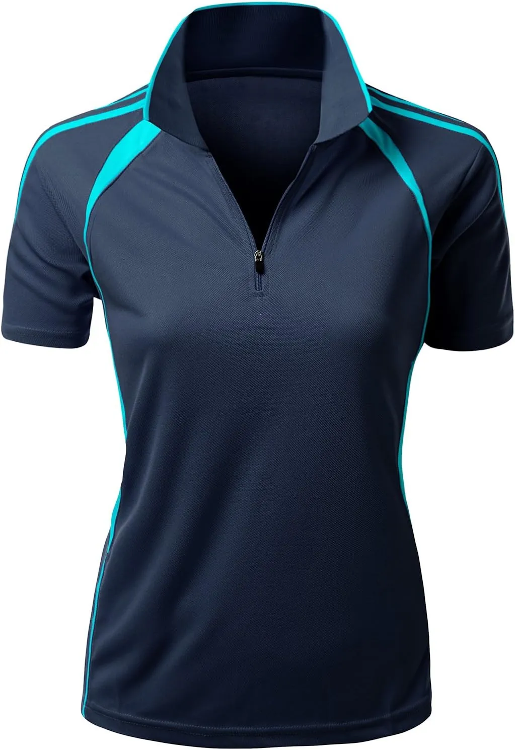 Women's Coolon 2 Tone Collar Zipup Polo T-Shirt