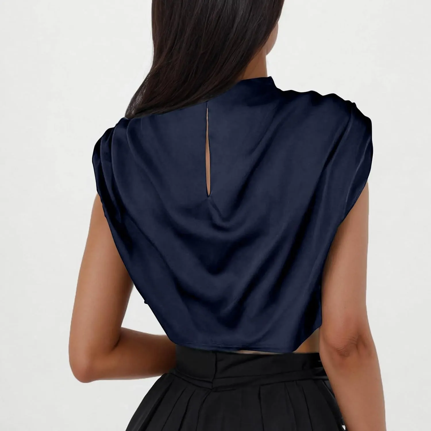 Women's Crop Top Short Sleeve Pullover Blouses Satin Silk Shirts Casual Loose Fit Elegant Business Work Tunic Tops