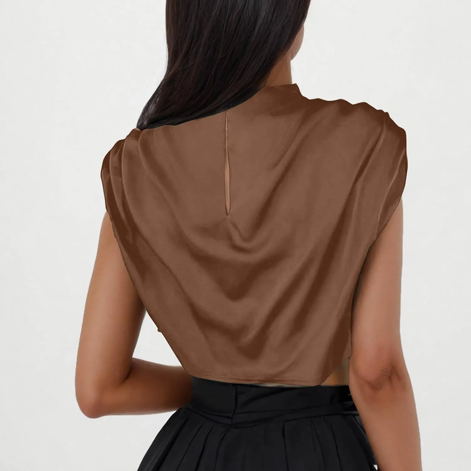 Women's Crop Top Short Sleeve Pullover Blouses Satin Silk Shirts Casual Loose Fit Elegant Business Work Tunic Tops