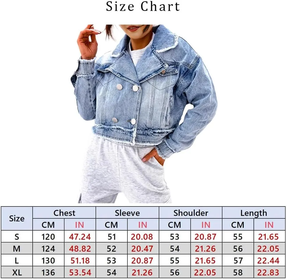 Women's Suit Collar Raw Edge Long Sleeve Single Breasted Distressed Denim Jacket