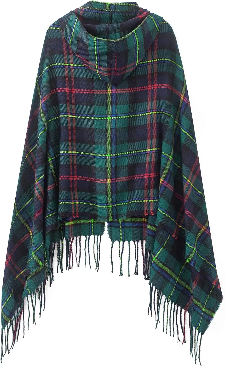 Women's Vintage Plaid Knitted Tassel Poncho Shawl Cape Button Cardigan
