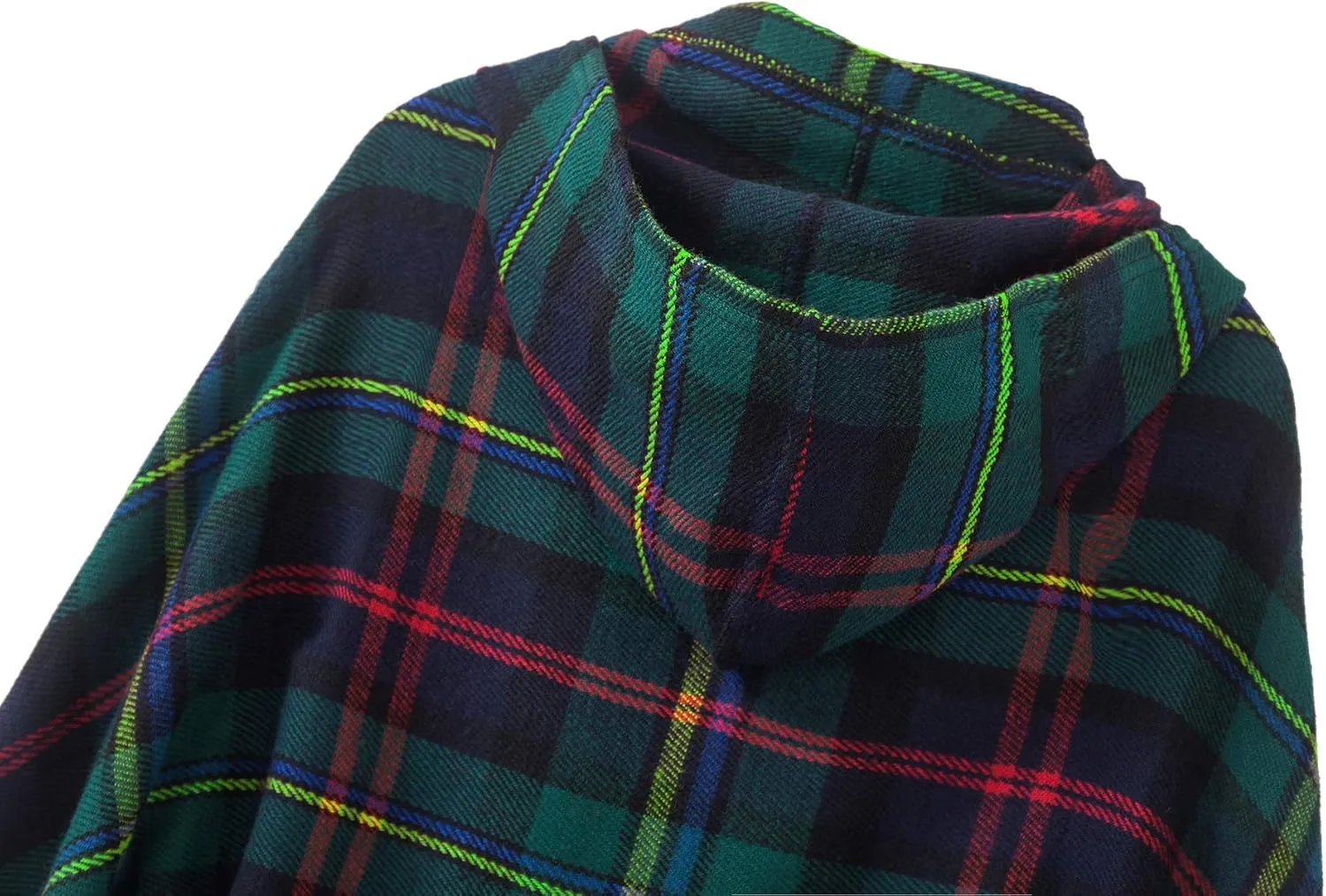 Women's Vintage Plaid Knitted Tassel Poncho Shawl Cape Button Cardigan
