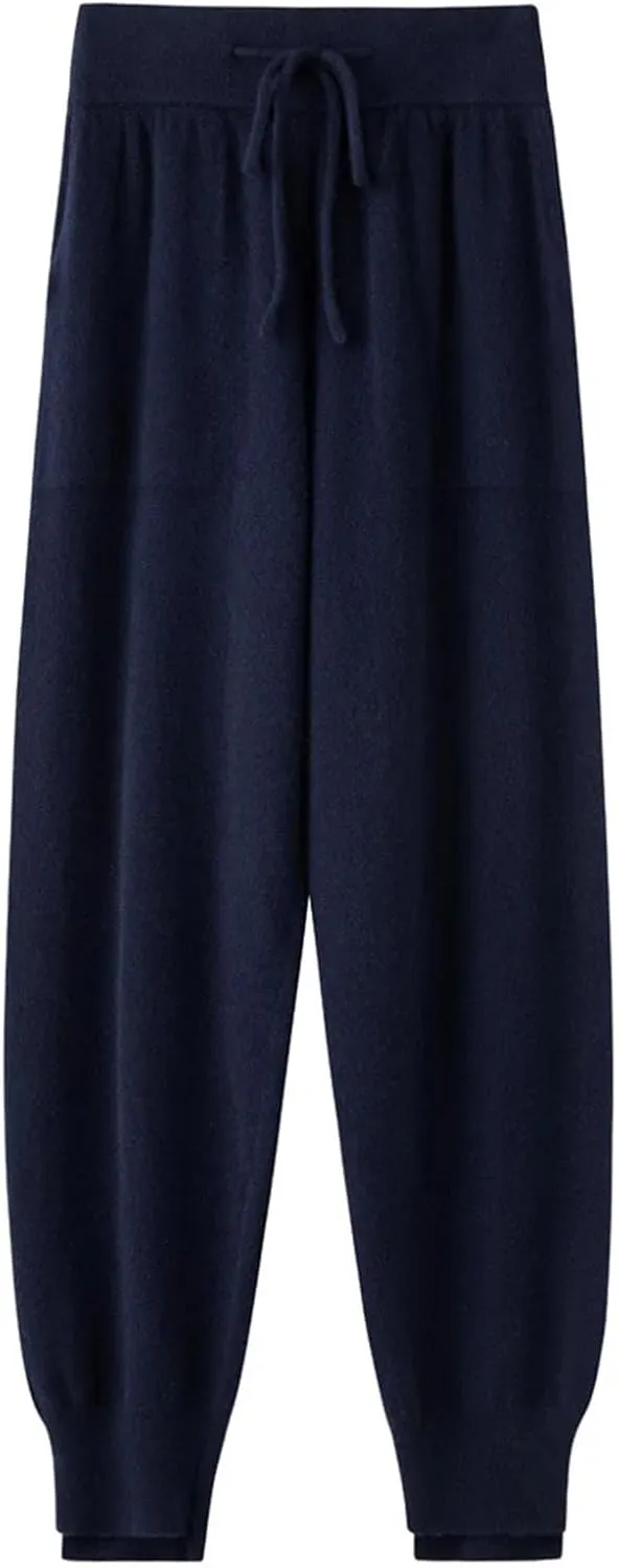 Women's Wide Leg Drawstring Trouser Pant 100 Percent Merino Wool Knitwear Simple Style Soft Warm Trousers