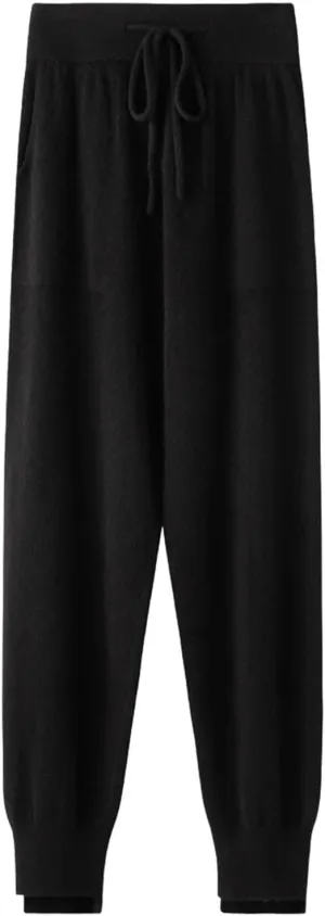 Women's Wide Leg Drawstring Trouser Pant 100 Percent Merino Wool Knitwear Simple Style Soft Warm Trousers