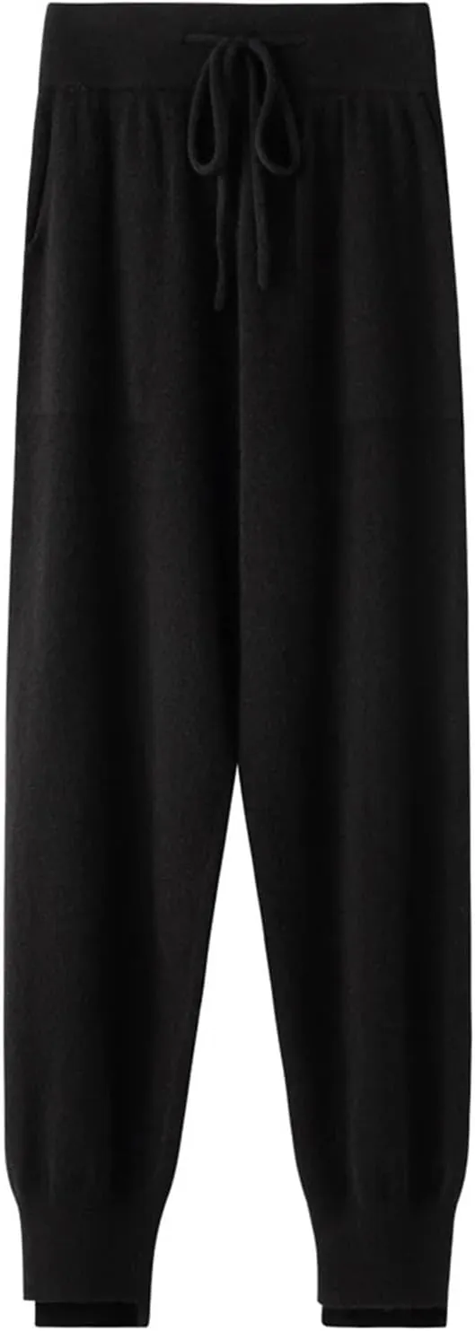 Women's Wide Leg Drawstring Trouser Pant 100 Percent Merino Wool Knitwear Simple Style Soft Warm Trousers