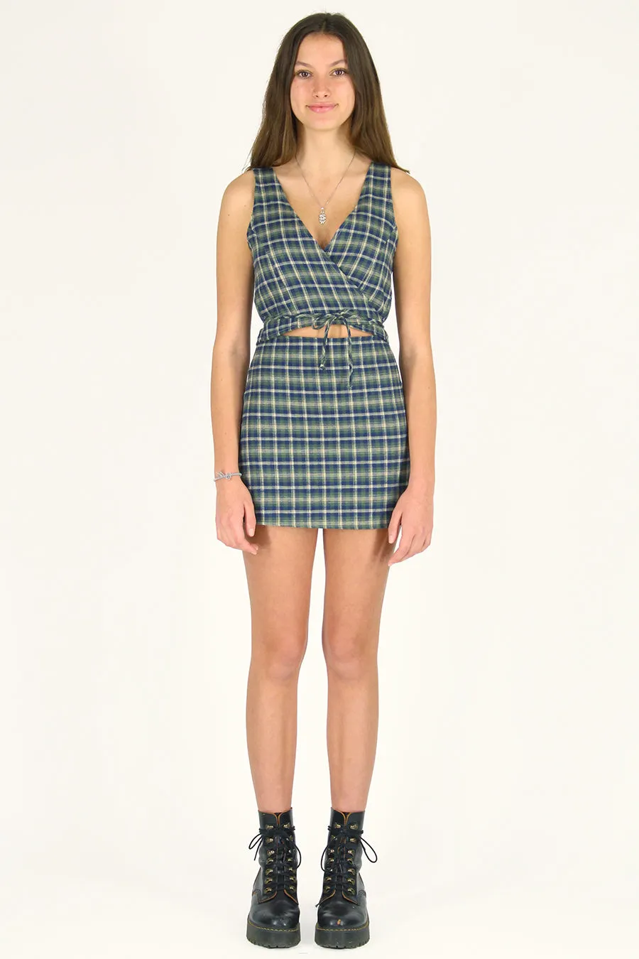 Wrap Top and Skirt - Flannel Green Plaid